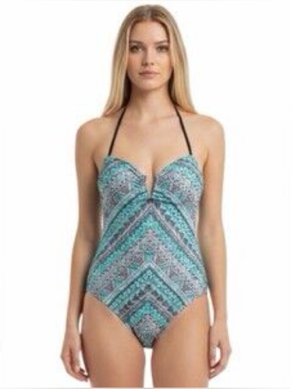 LA Hearts Tribal Print Lace Up Back One Piece Swimsuit